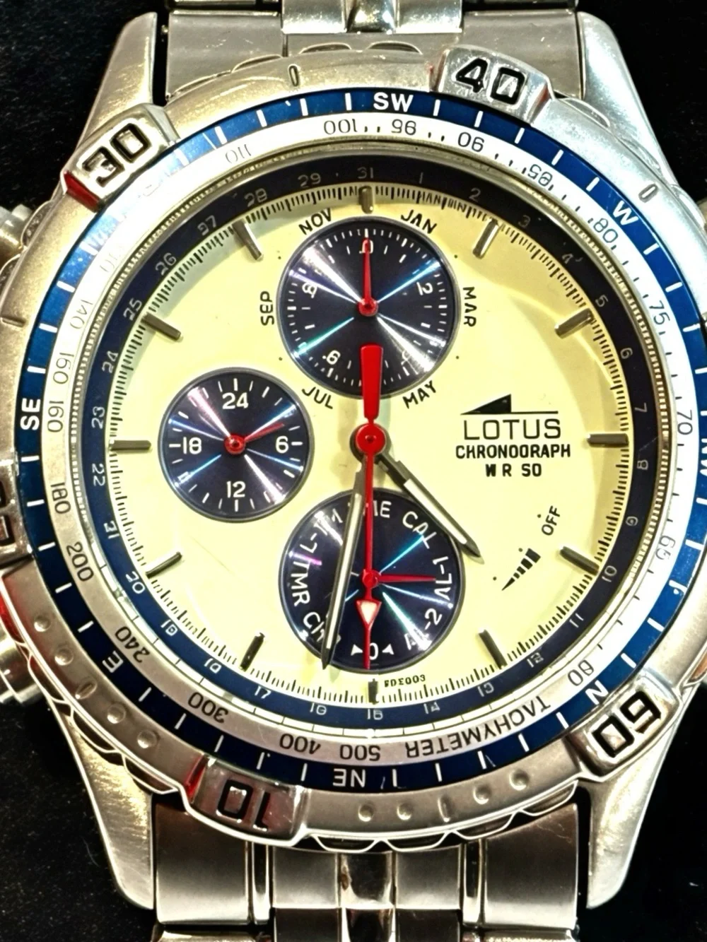 Lotus Chronograph Stainless Steel Watch with Ivory Dial